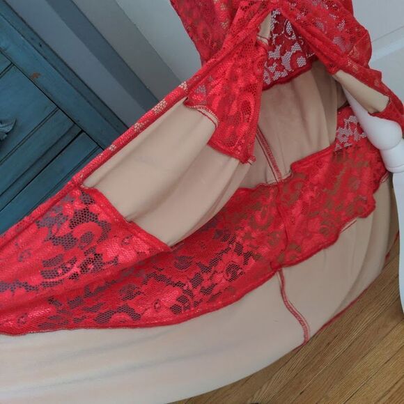 Vintage y2k ABS Allen Schwartz Maxi Dress Floral Lace Slit Pink Wrap Size Small - Picture 8 of 11